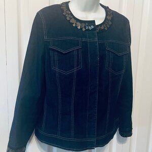Focus 2000-Women's Stretch Embellished Jean/Denim Jacket-Sz 12-Snap Button-Lined